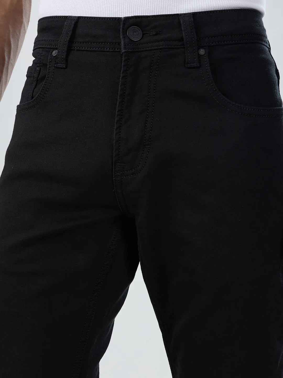 Men Jeans Comfort Fit Black Mid Rise