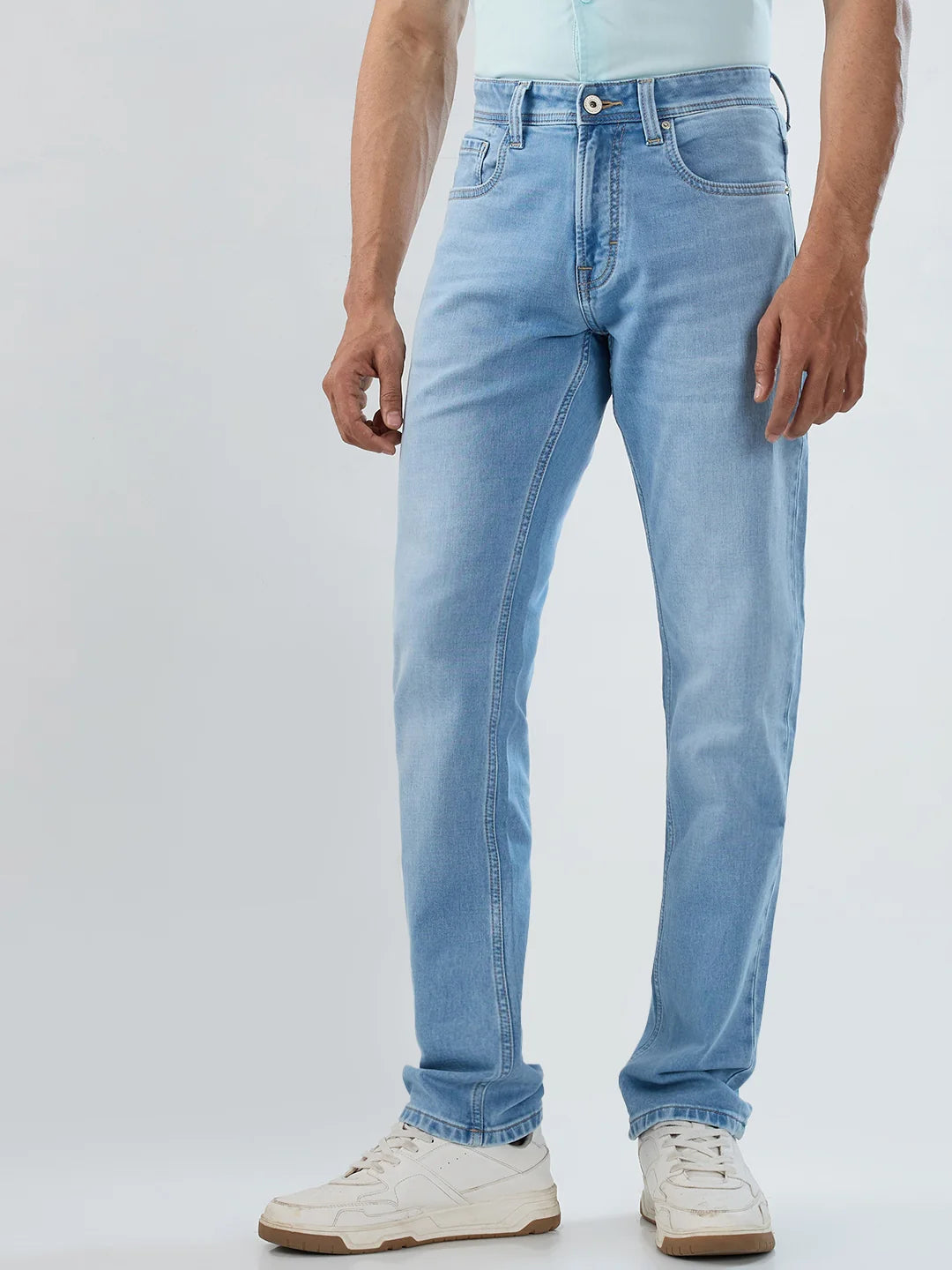 Men Jeans Comfort Fit Light Blue Mid Rise