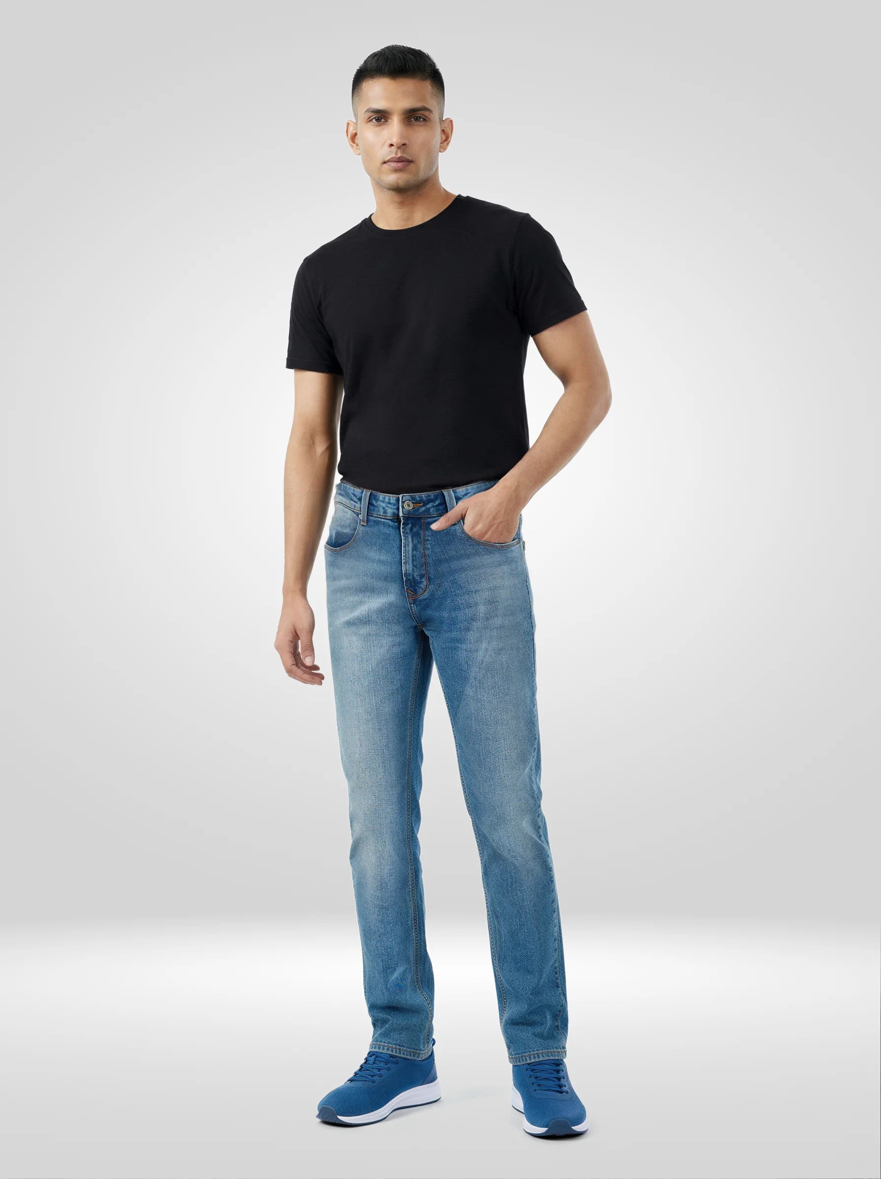 Men Jeans Comfort Fit Light Blue Mid Rise