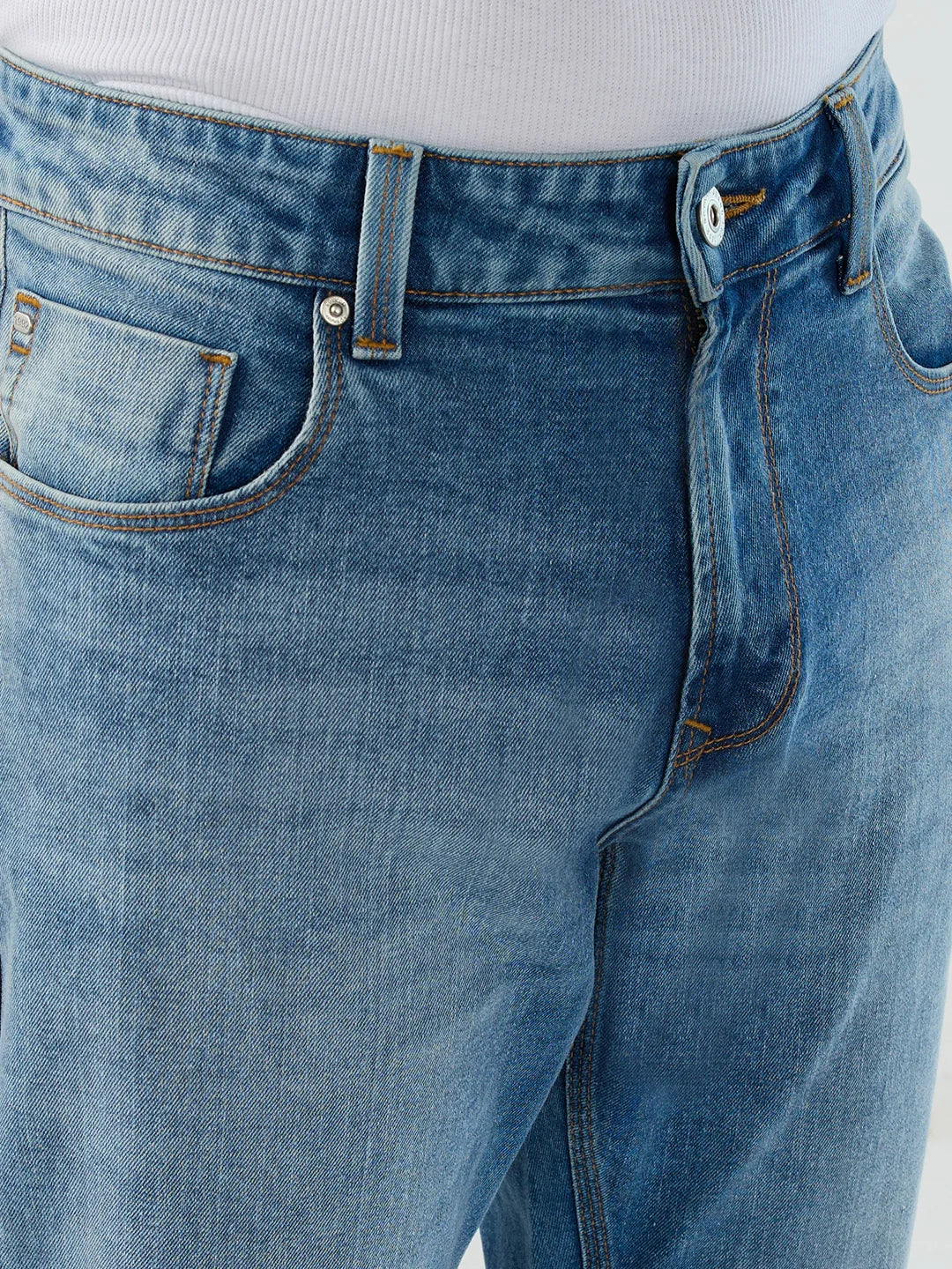 Men Jeans Comfort Fit Light Blue Mid Rise