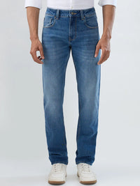 Men Jeans Comfort Fit Mid Blue Mid Rise
