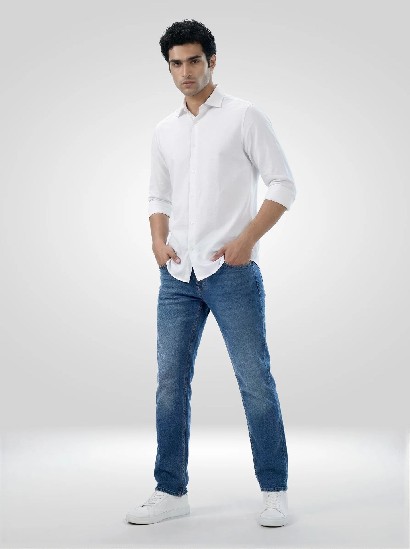 Men Jeans Comfort Fit Mid Blue Mid Rise