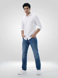 Men Jeans Comfort Fit Mid Blue Mid Rise