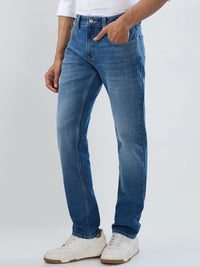 Men Jeans Comfort Fit Mid Blue Mid Rise