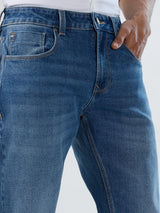 Men Jeans Comfort Fit Mid Blue Mid Rise