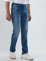 Men Jeans Comfort Fit Mid Blue Mid Rise