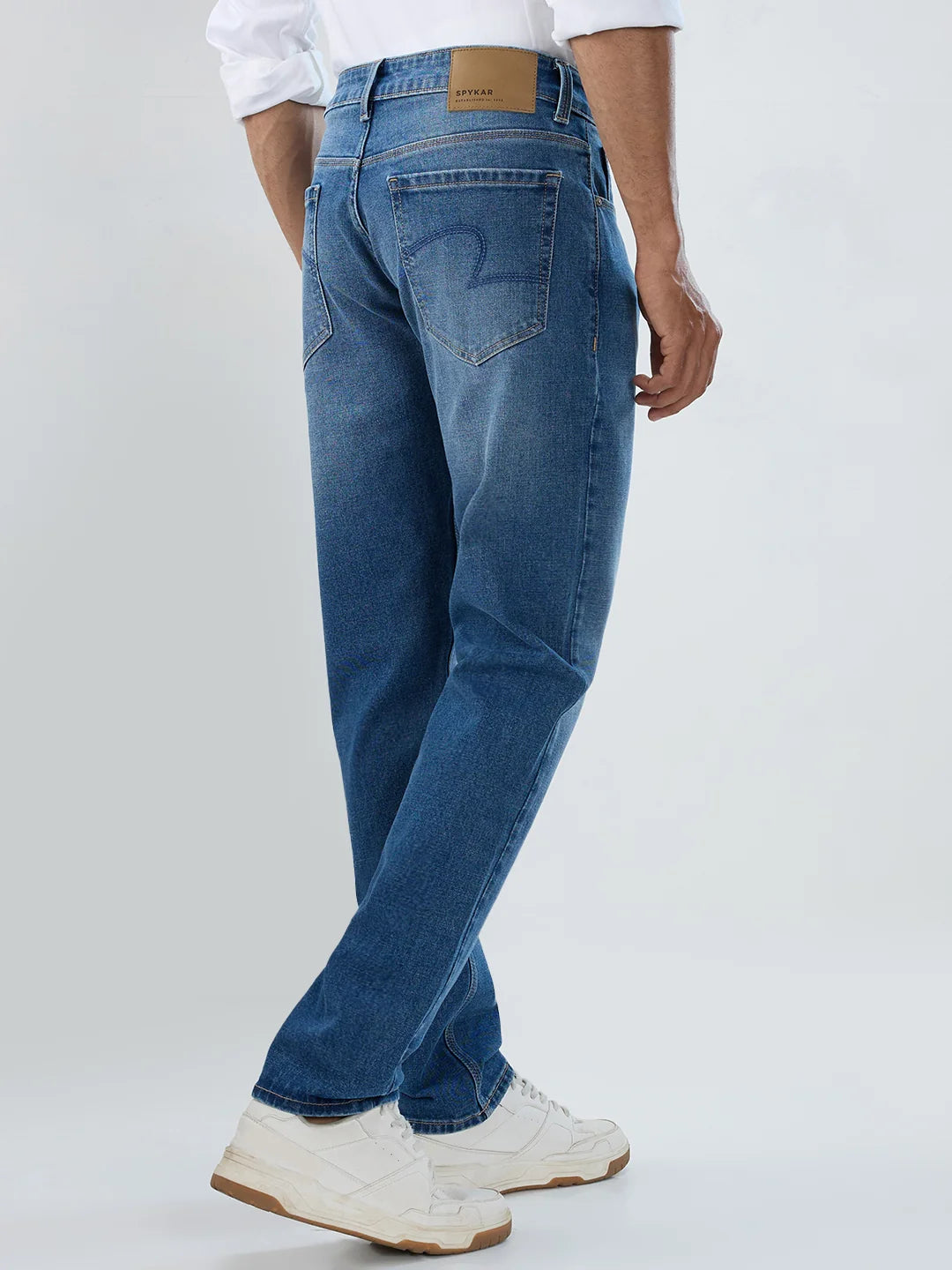 Men Jeans Comfort Fit Mid Blue Mid Rise