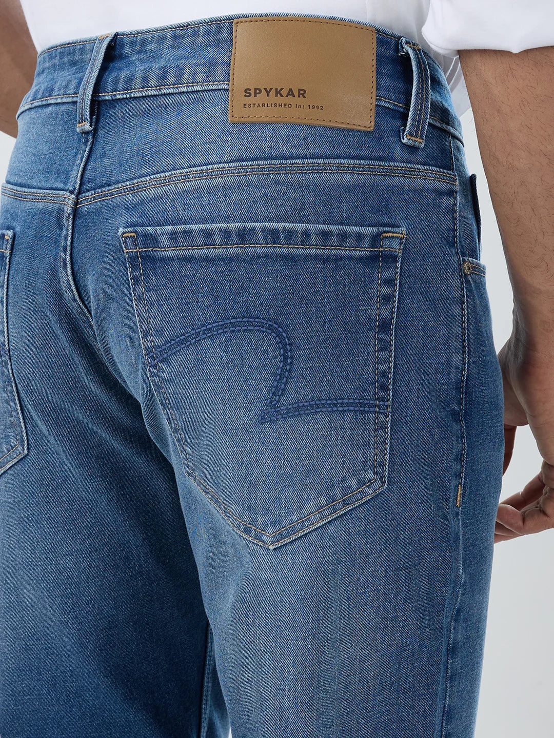 Men Jeans Comfort Fit Mid Blue Mid Rise