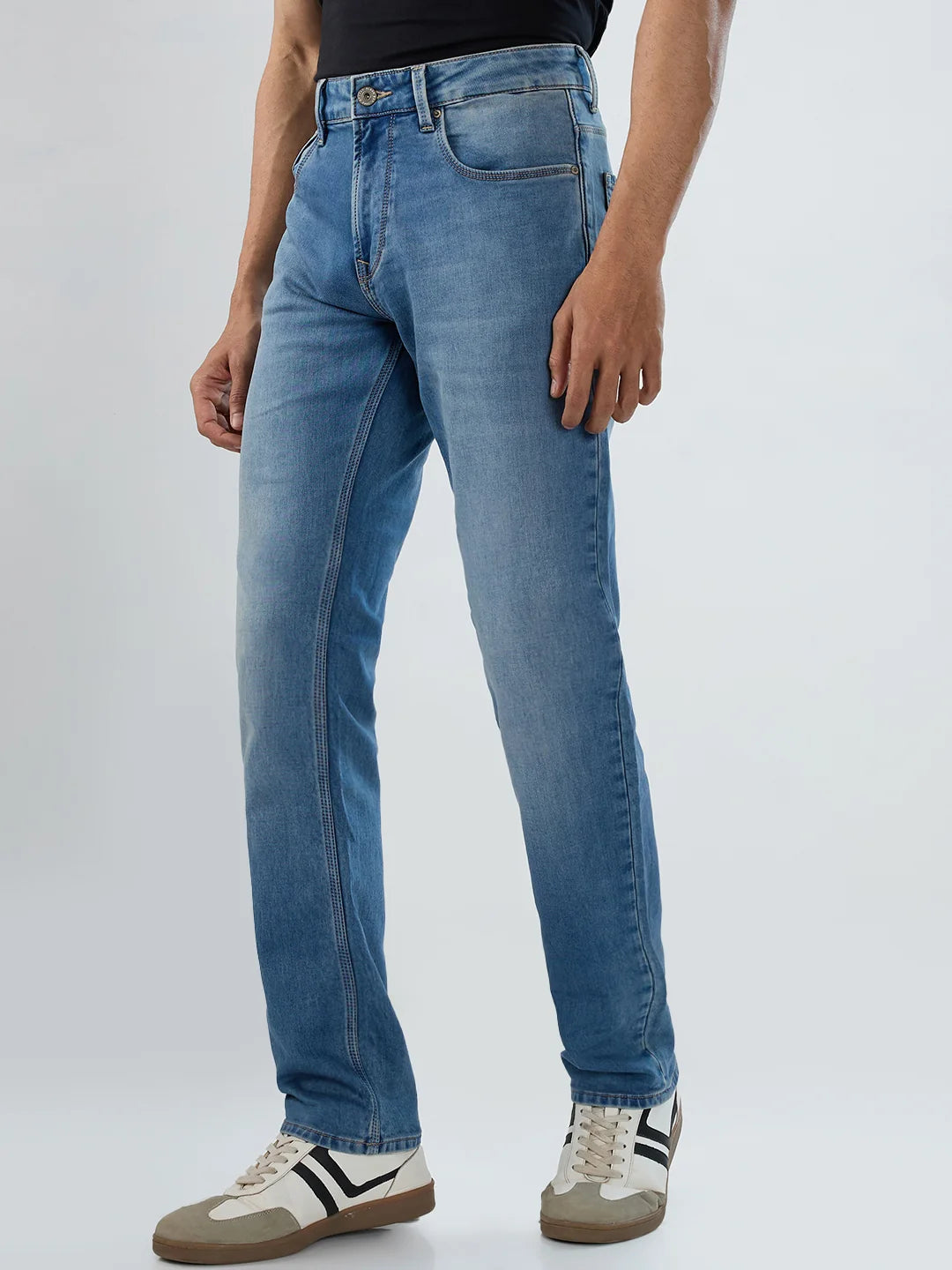 Men Jeans Comfort Fit Vintage Blue Mid Rise