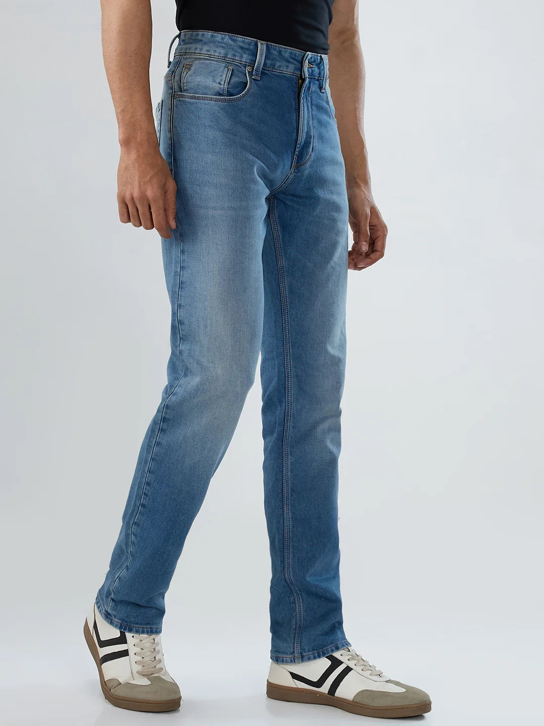 Men Jeans Comfort Fit Vintage Blue Mid Rise