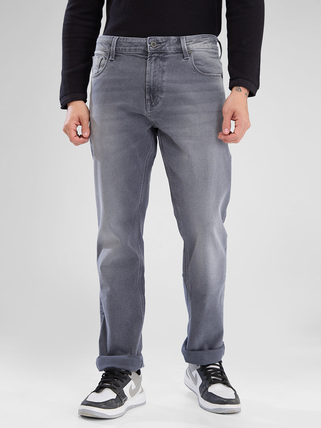 Spykar Light Grey Regular Jeans For Men