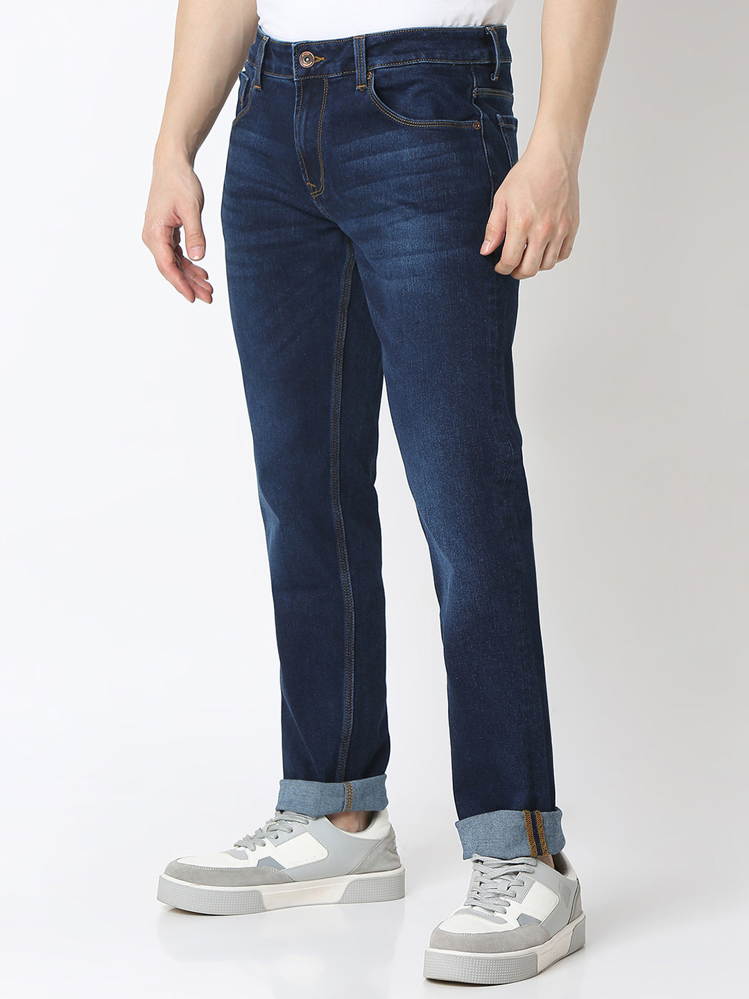 Spykar Dark Blue Mid Rise Comfort Fit Jeans For Men