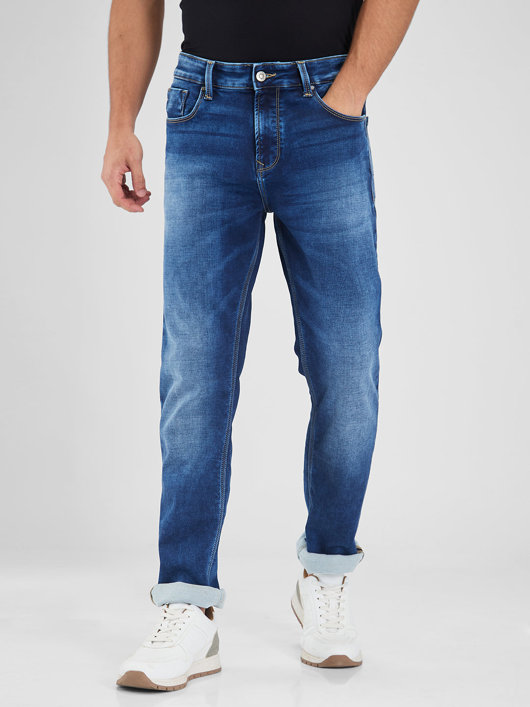 Spykar Blue Comfort Fit Mid Rise Jeans For Men