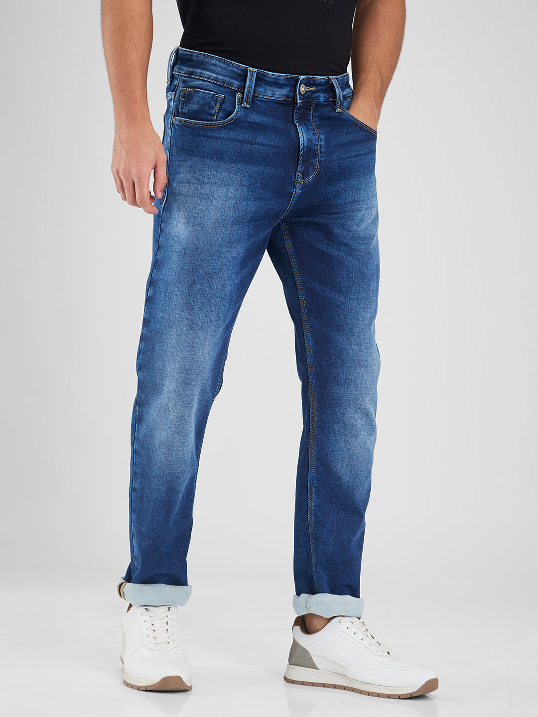 Spykar Blue Comfort Fit Mid Rise Jeans For Men