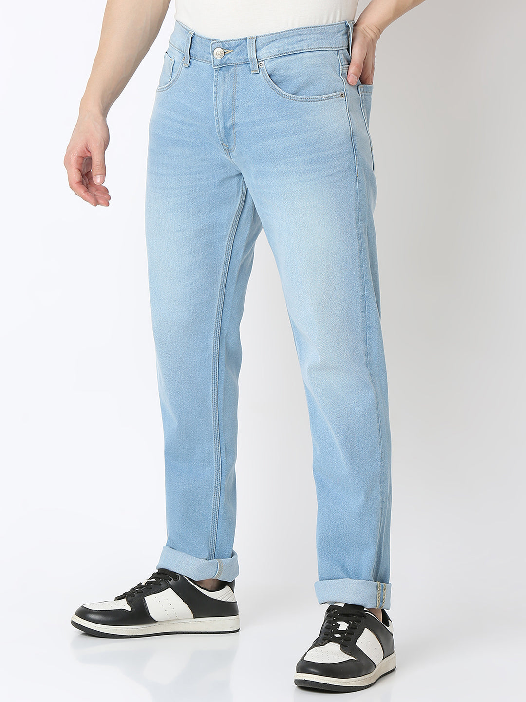 Spykar Light Blue Mid Rise Comfort Fit Jeans For Men