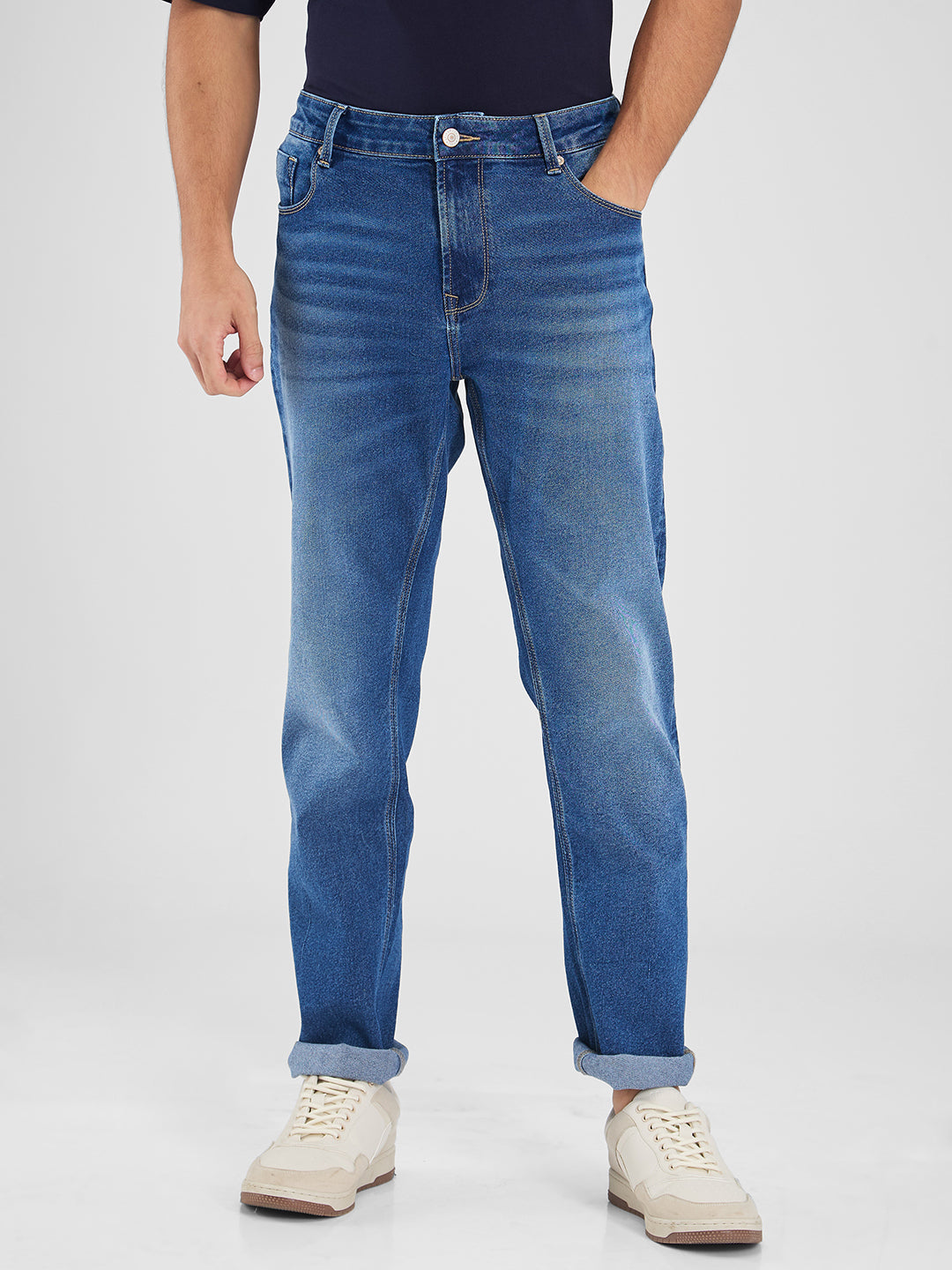 Spykar Blue Comfort Fit Mid Rise Jeans For Men