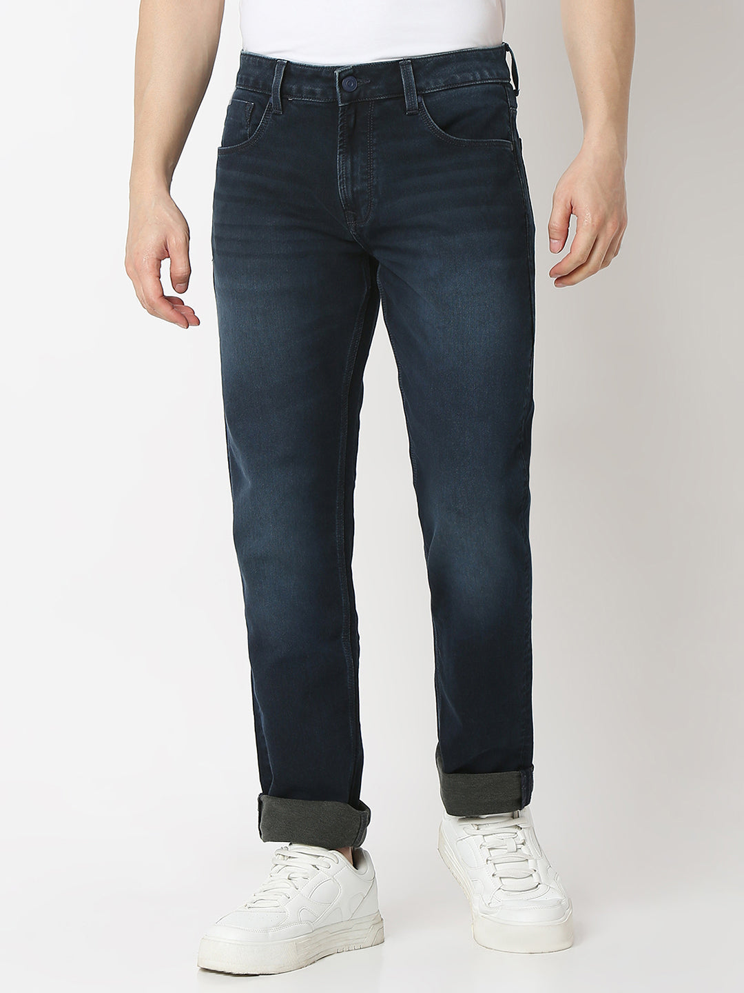 Spykar Dark Blue Mid Rise Comfort Fit Jeans For Men