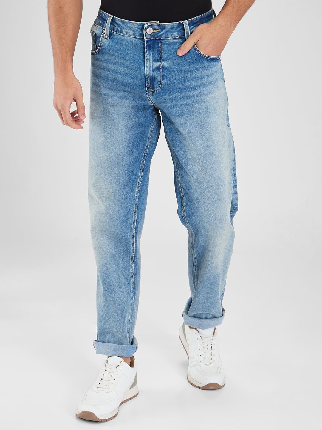 Spykar Blue Comfort Fit Mid Rise Jeans For Men