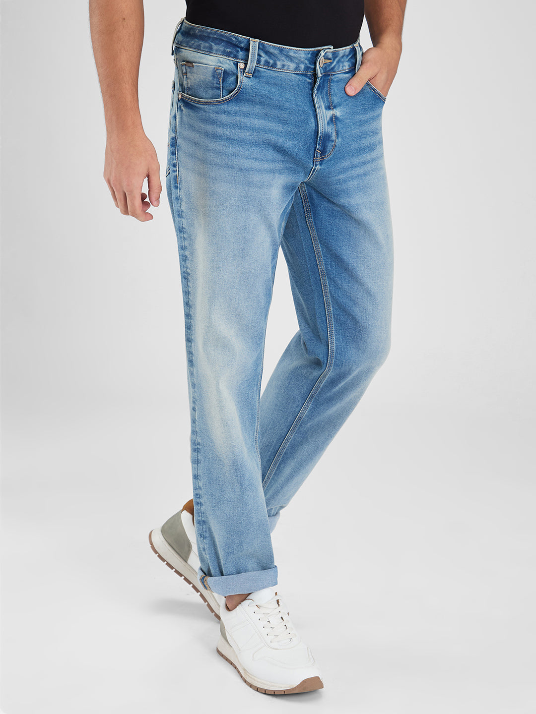 Spykar Blue Comfort Fit Mid Rise Jeans For Men