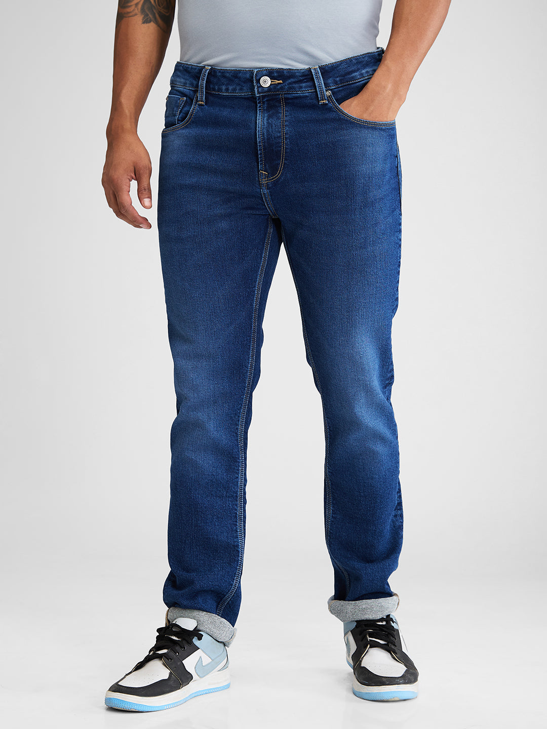 Spykar Blue Comfort Fit Mid Rise Jeans For Men