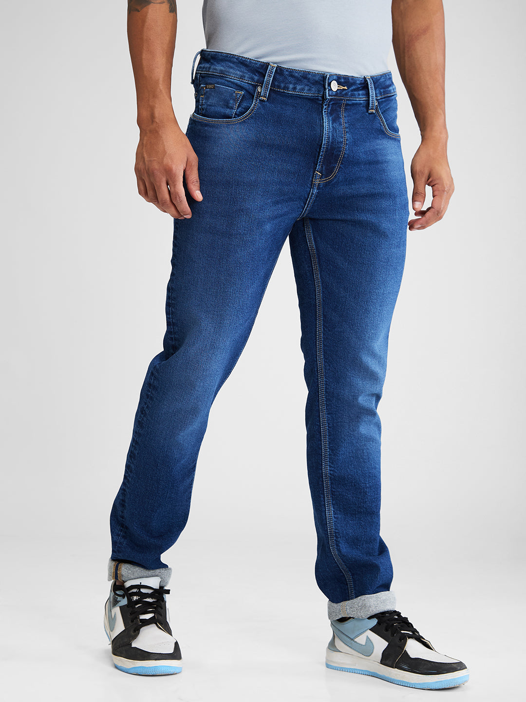 Spykar Blue Comfort Fit Mid Rise Jeans For Men