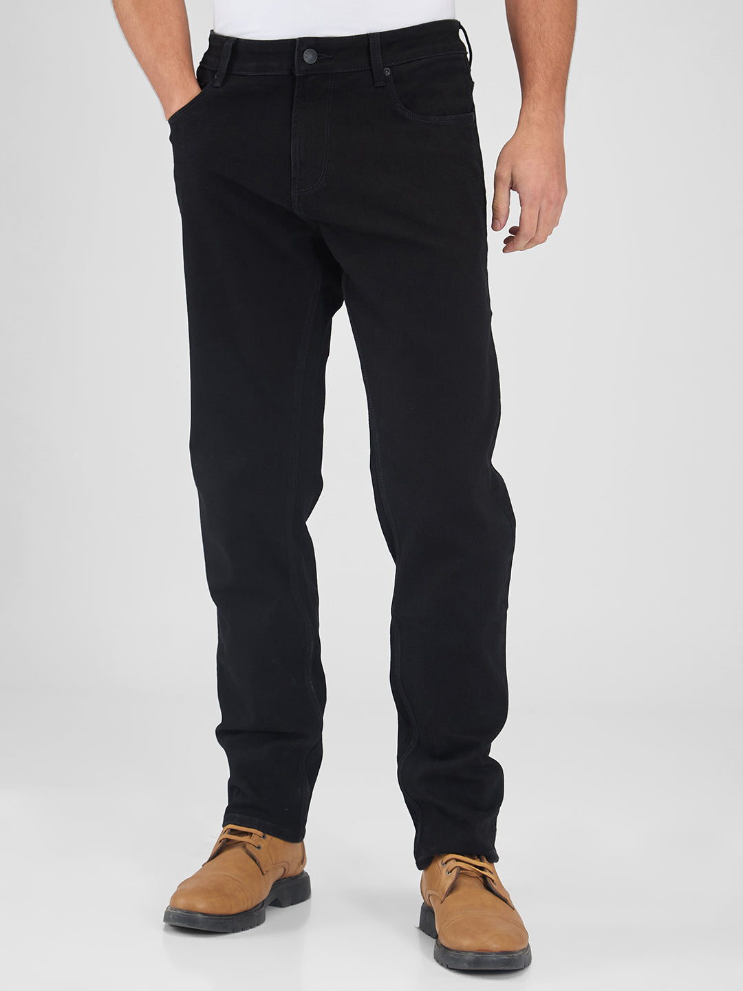 Spykar Black Comfort Fit Mid Rise Jeans For Men