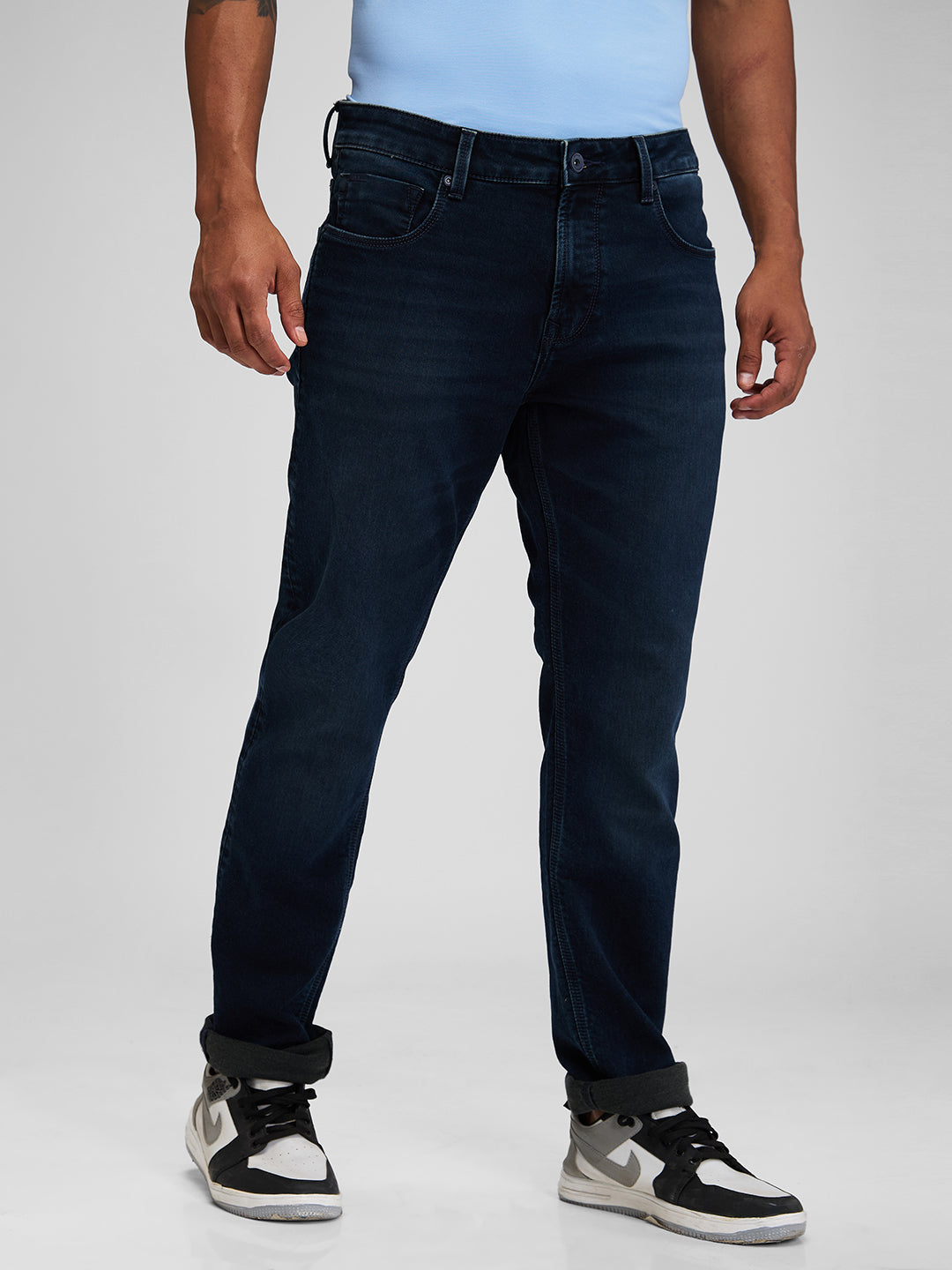 Spykar Blue Comfort Fit Mid Rise Jeans For Men