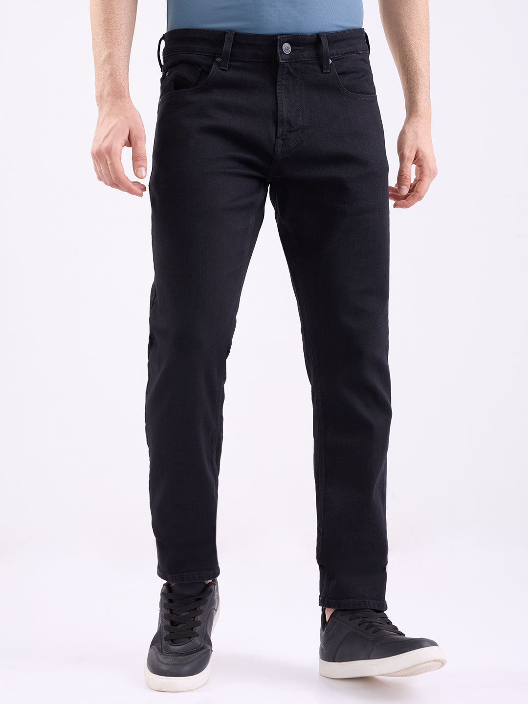 Men Jeans Comfort Fit Black Mid Rise