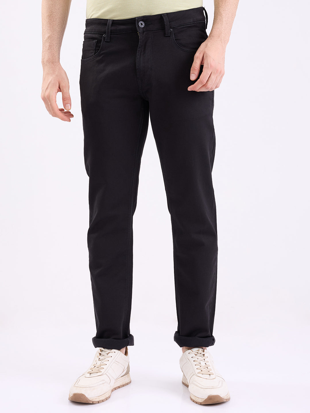 Men Jeans Comfort Fit Black Mid Rise