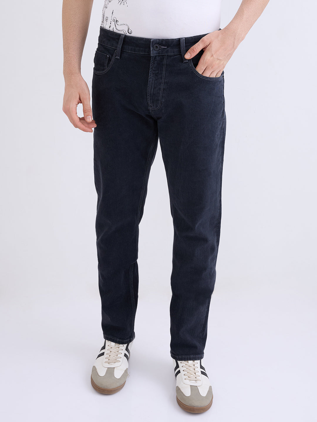 Spykar Black Mid Rise Comfort Fit Casual Jeans For Men