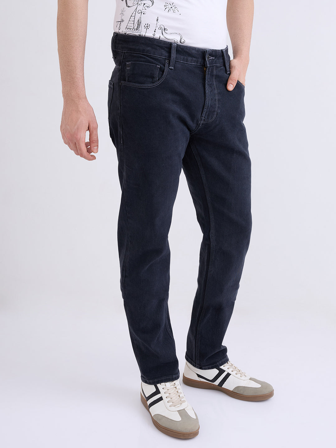 Men Jeans Comfort Fit Black Mid Rise
