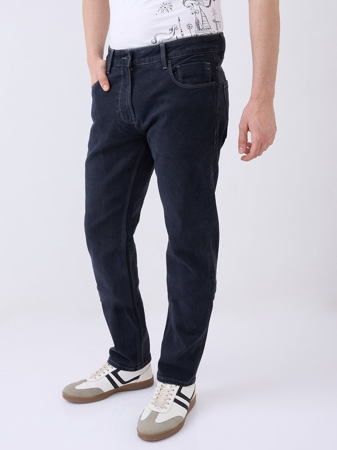 Spykar Black Mid Rise Comfort Fit Casual Jeans For Men
