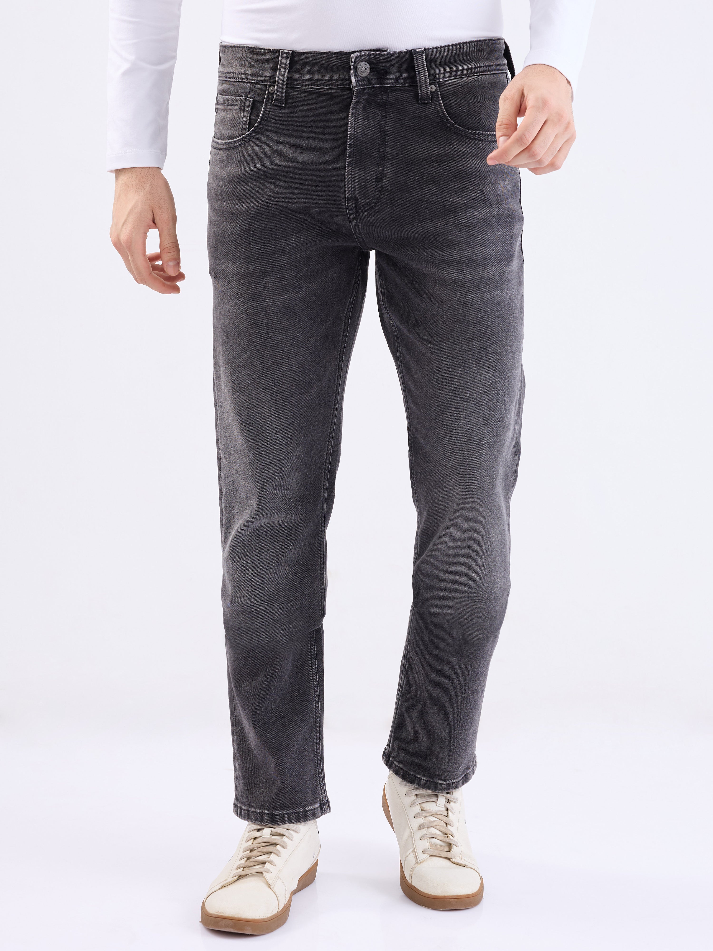 Spykar Carbon Black Mid Rise Comfort Fit Casual Jeans For Men
