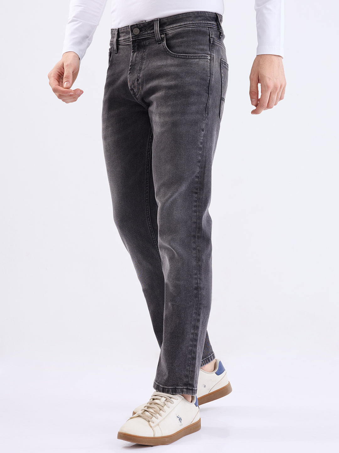Men Jeans Comfort Fit Black Mid Rise