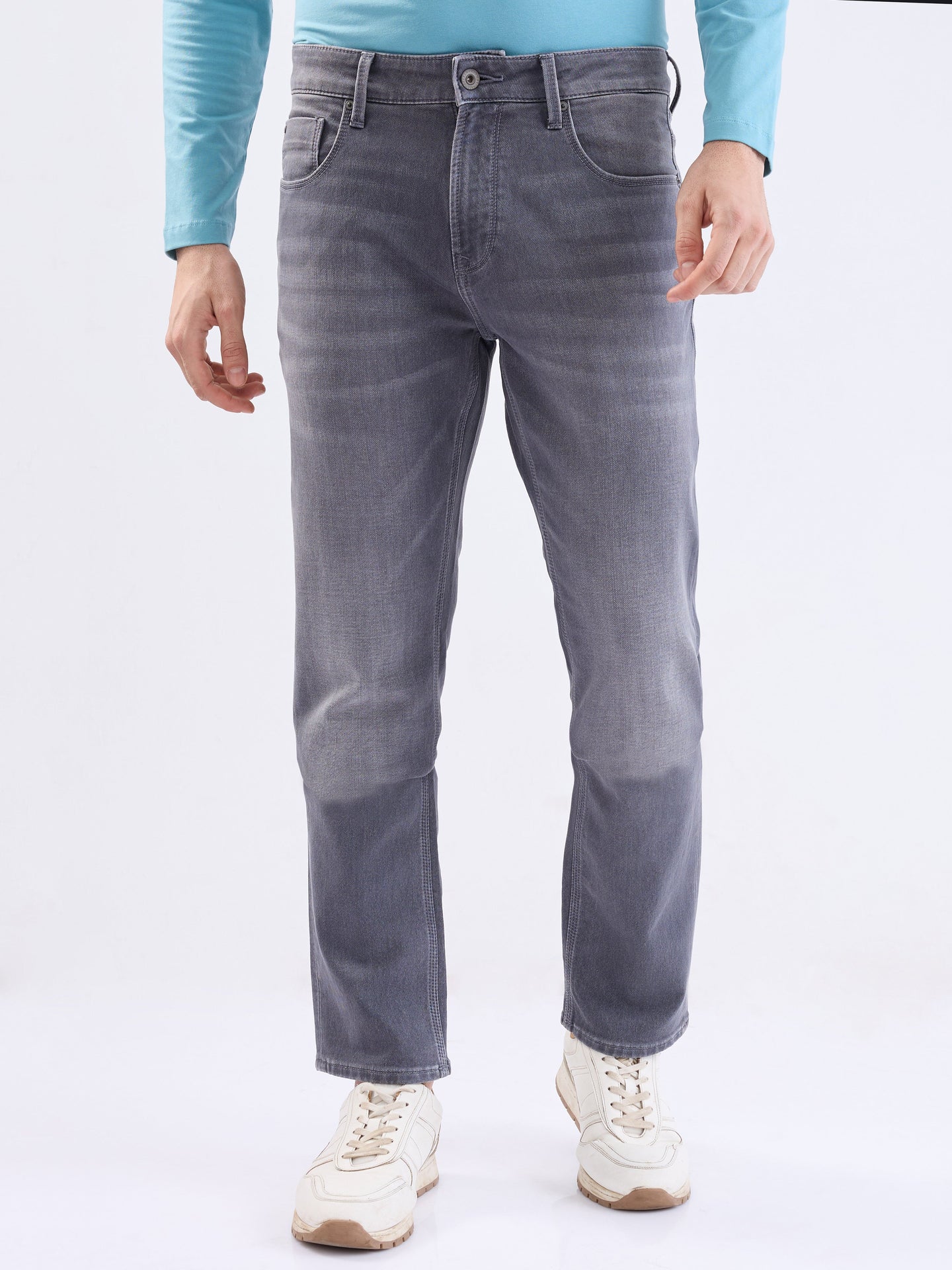 Men Jeans Comfort Fit Grey Low Rise