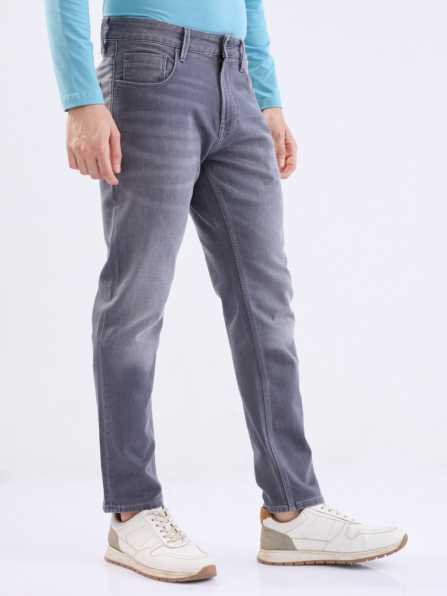 Men Jeans Comfort Fit Grey Low Rise