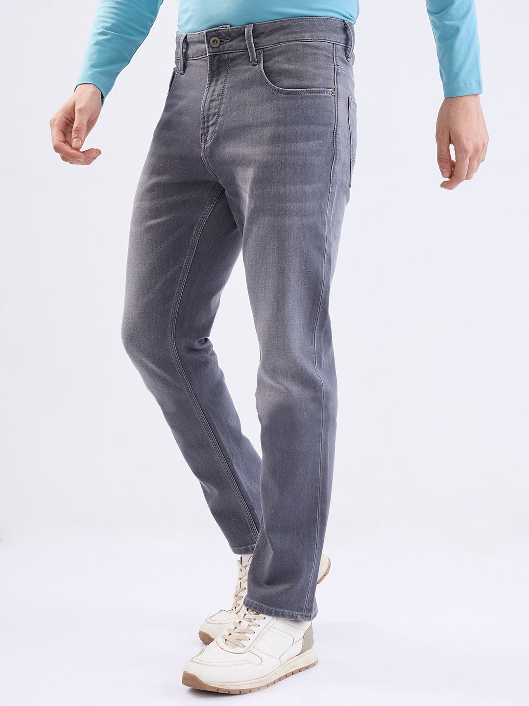 Spykar Grey Low Rise Comfort Fit Casual Jeans For Men