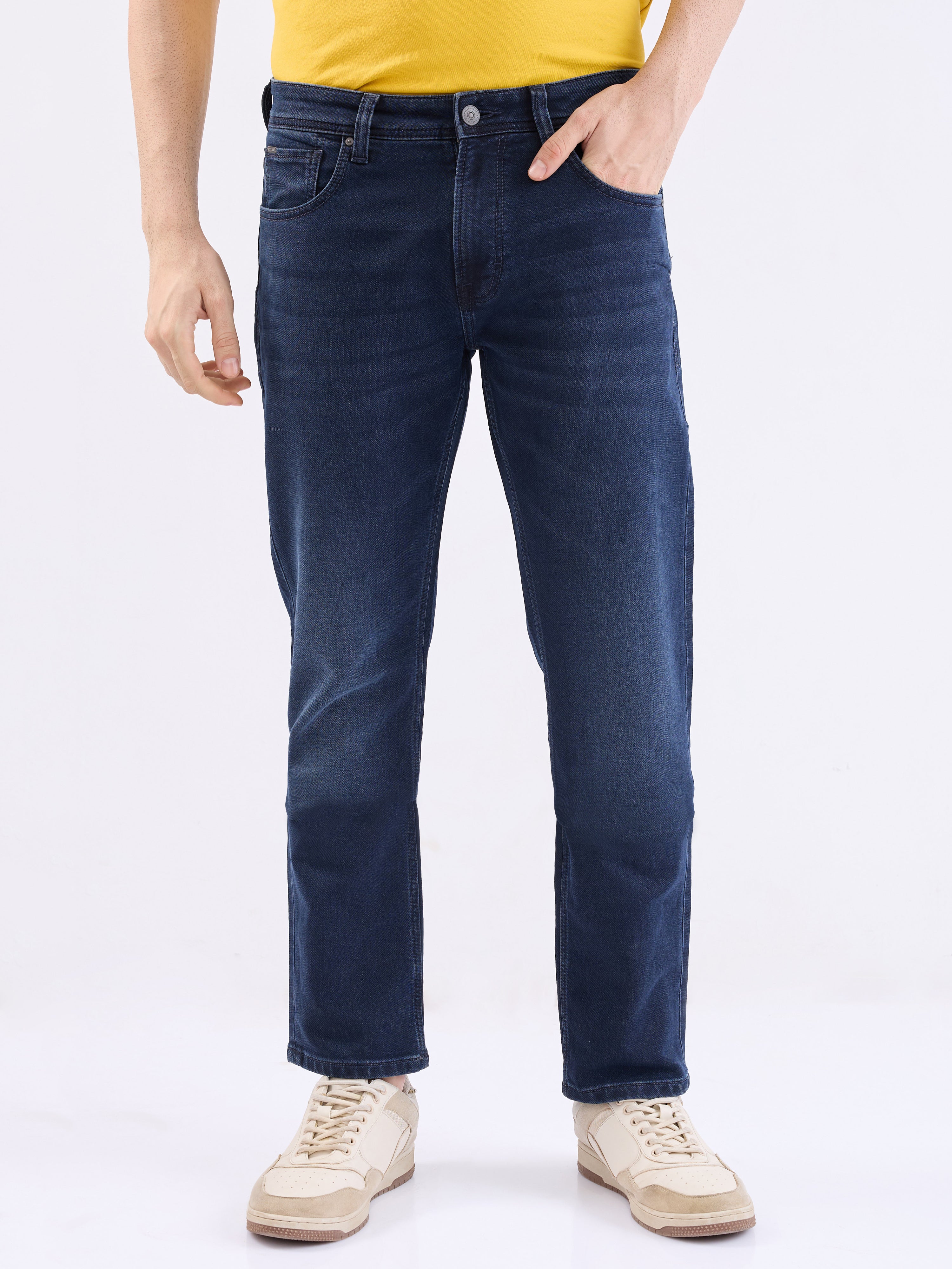 Spykar Dark Blue Mid Rise Comfort Fit Casual Jeans For Men