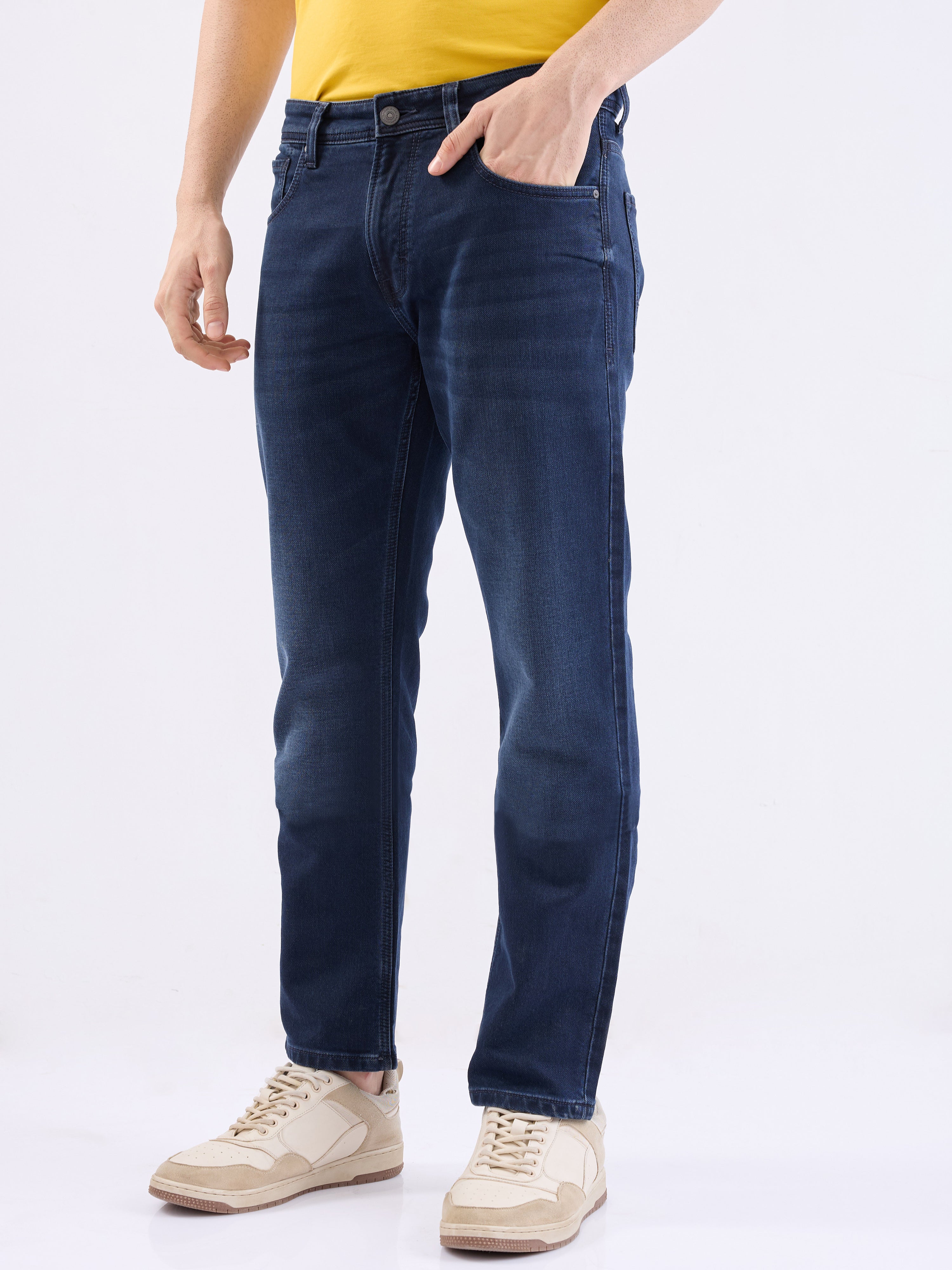 Spykar Dark Blue Mid Rise Comfort Fit Casual Jeans For Men