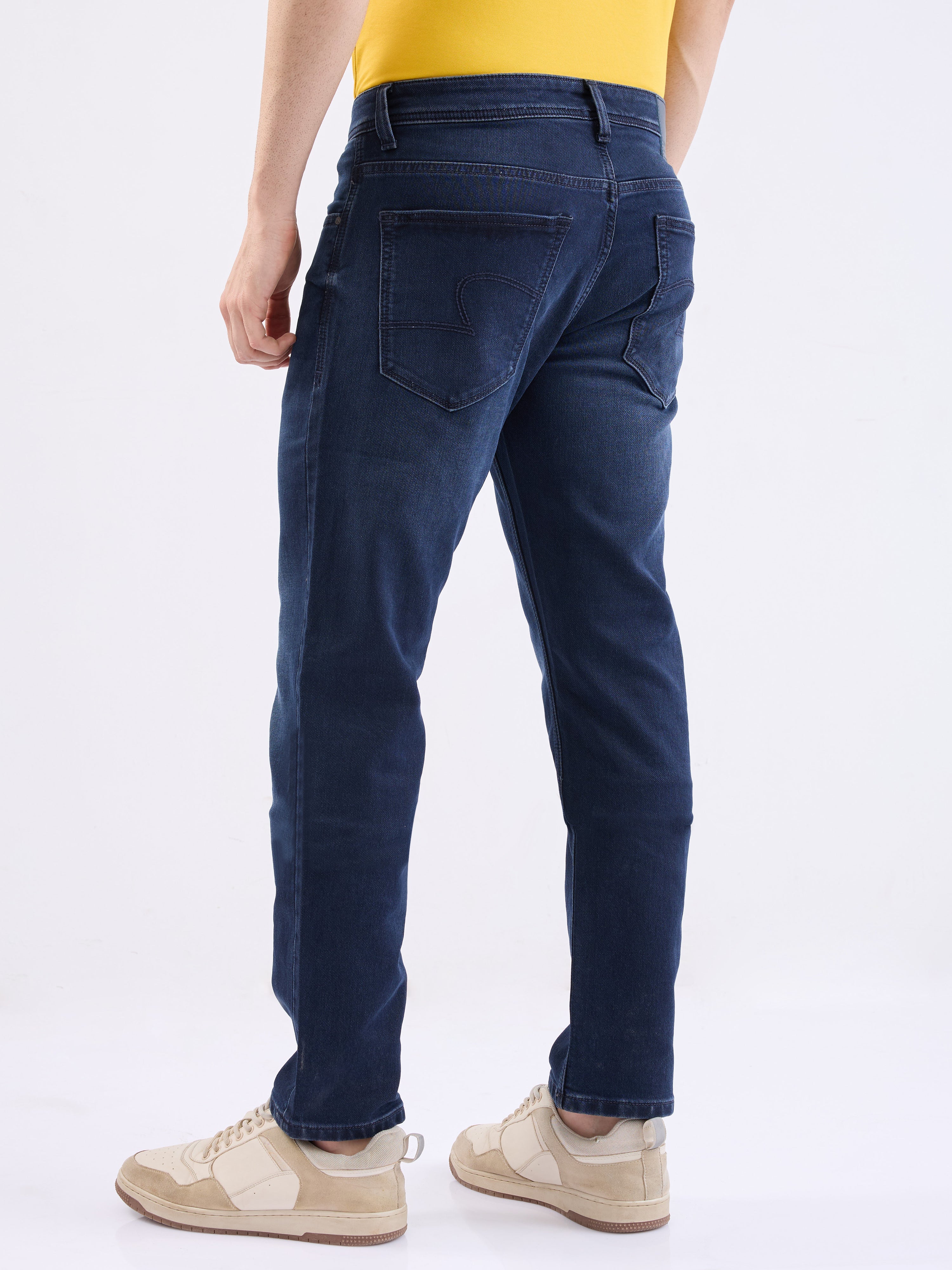 Spykar Dark Blue Mid Rise Comfort Fit Casual Jeans For Men
