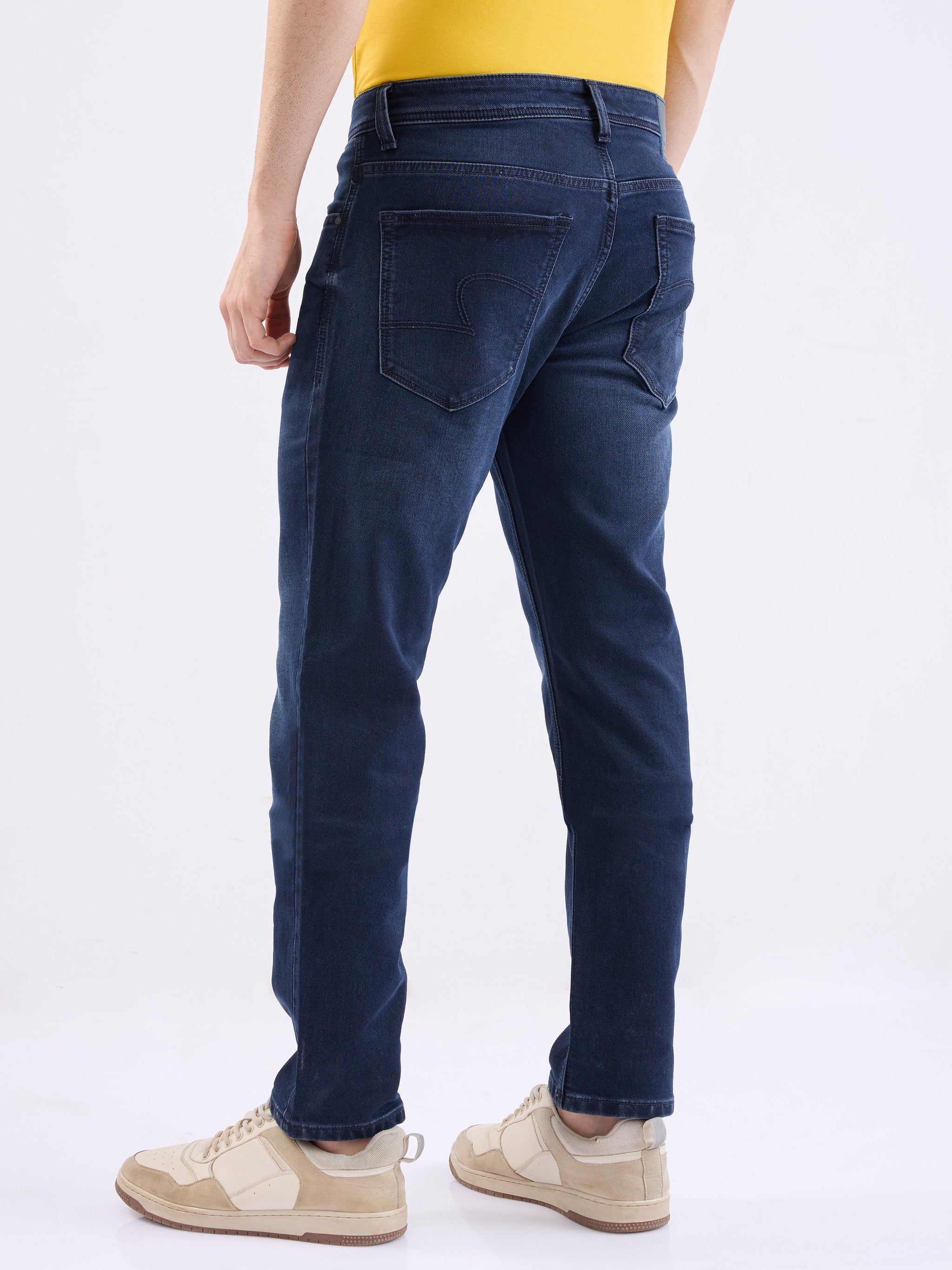 Men Jeans Comfort Fit Dark Blue Mid Rise