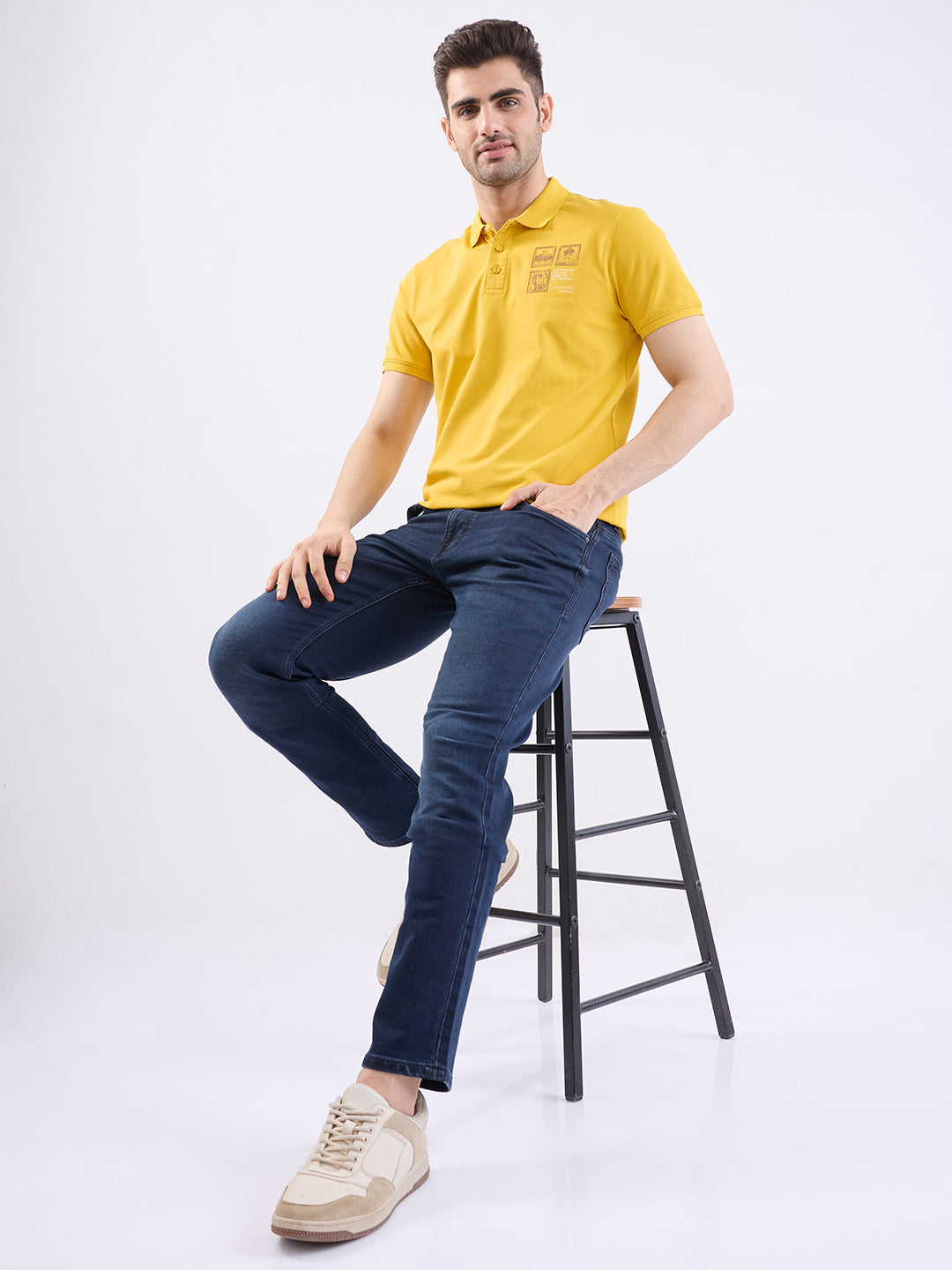 Spykar Dark Blue Mid Rise Comfort Fit Casual Jeans For Men