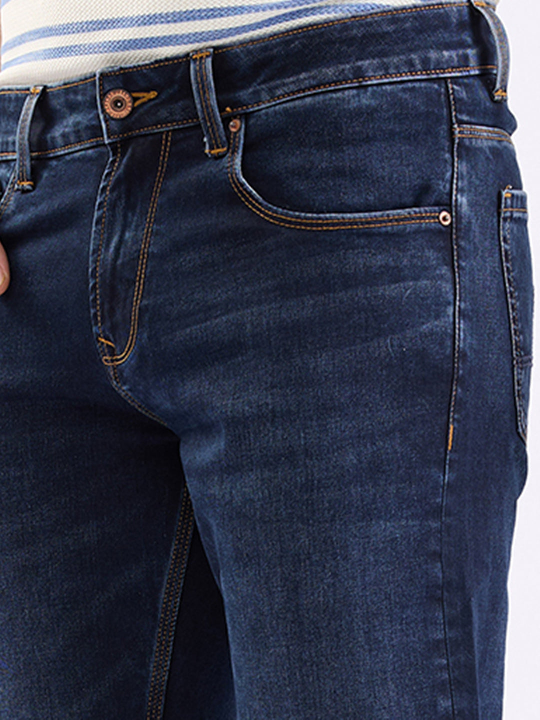 Spykar Dark Blue Mid Rise Comfort Fit Casual Jeans For Men