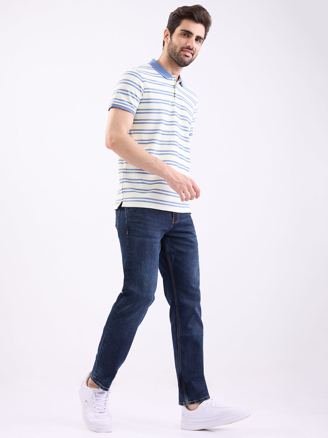 Men Jeans Comfort Fit Dark Blue Mid Rise