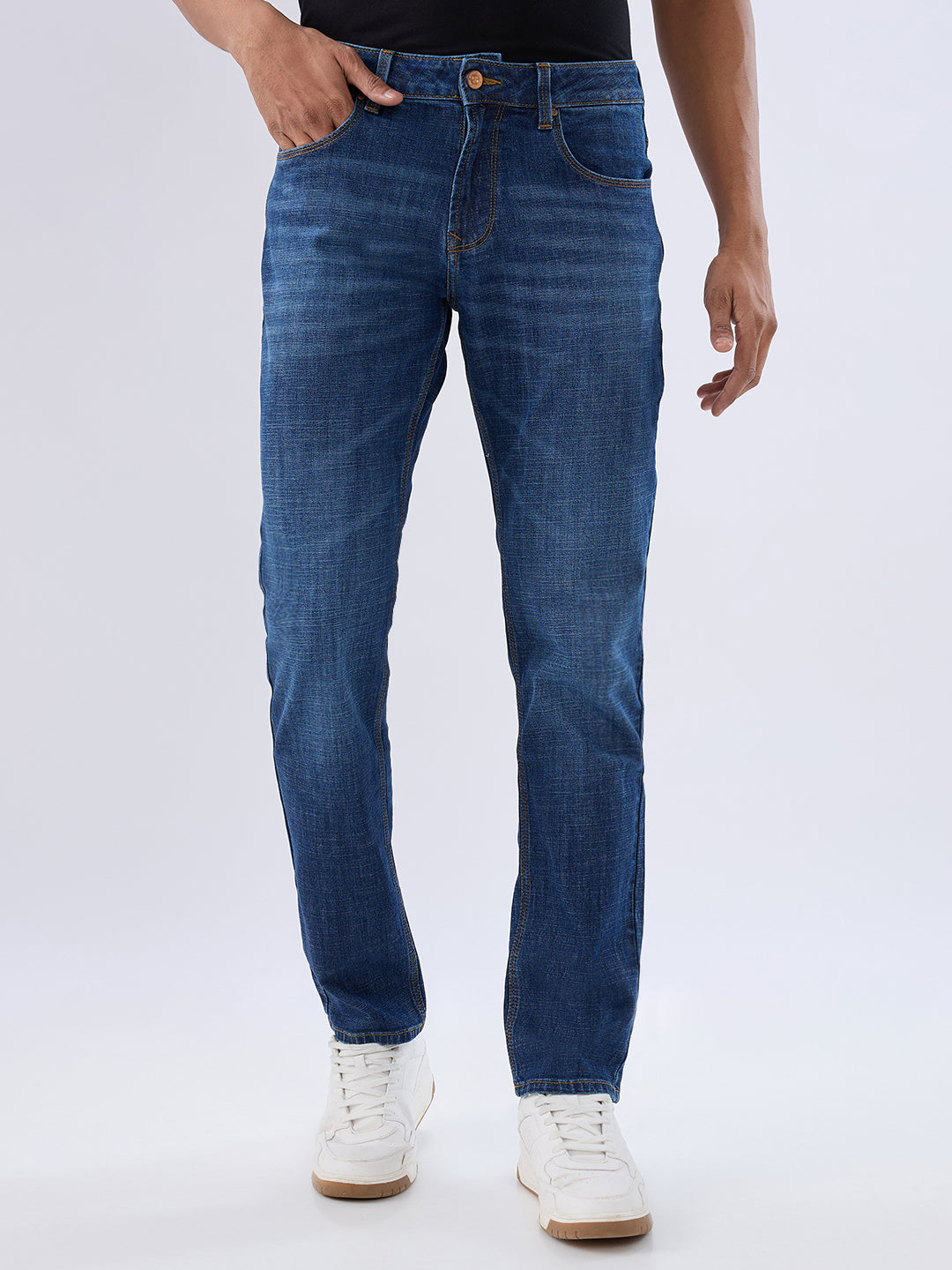 Spykar Dark Blue Comfort Fit Mid Rise Jeans For Men