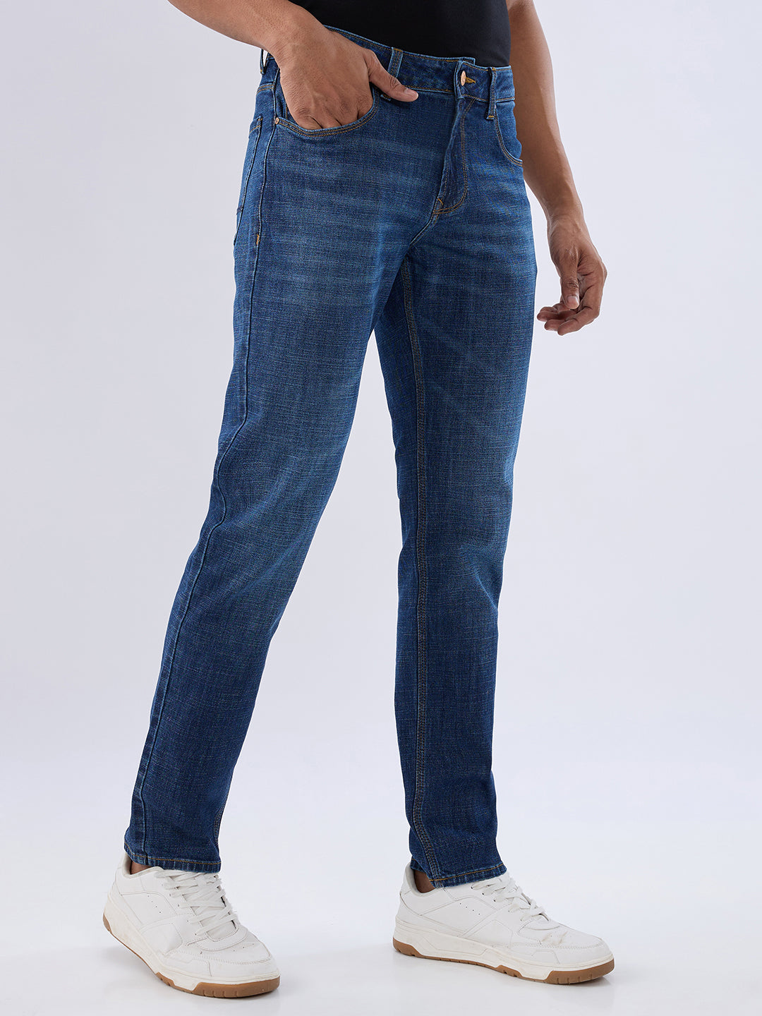 Spykar Dark Blue Comfort Fit Mid Rise Jeans For Men
