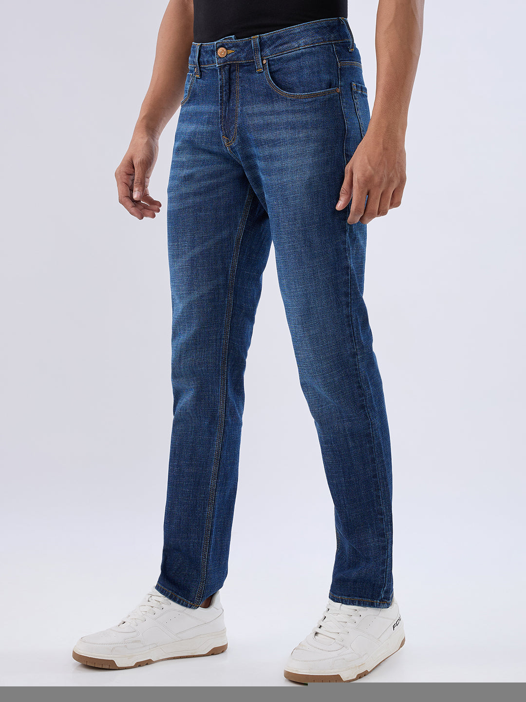 Spykar Dark Blue Comfort Fit Mid Rise Jeans For Men