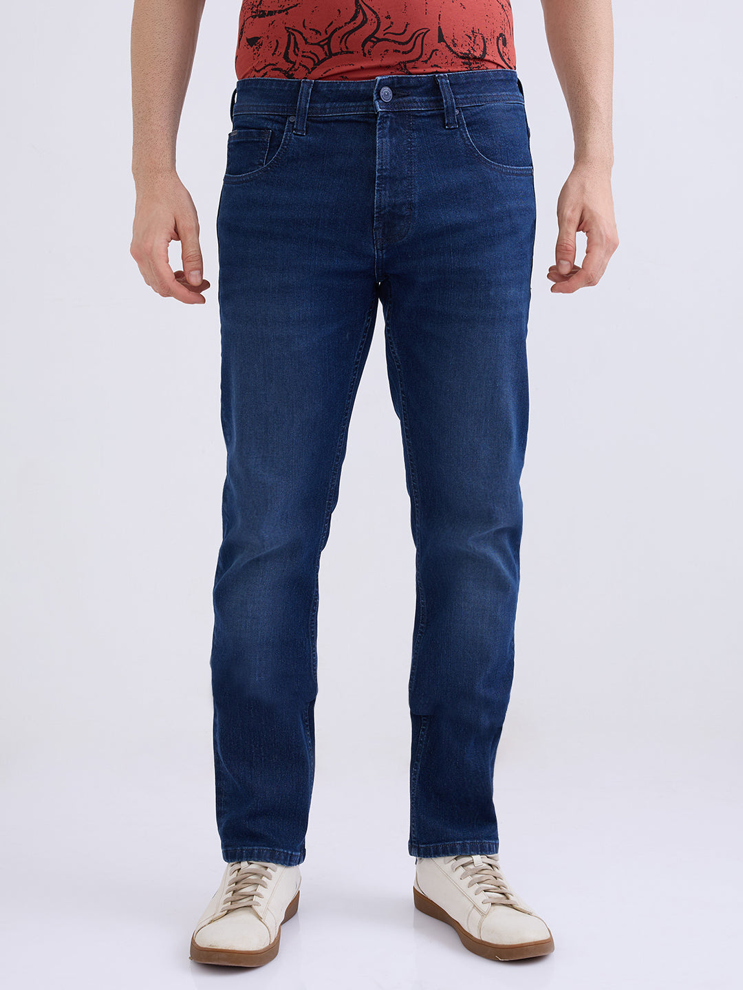 Men Jeans Comfort Fit Dark Blue Mid Rise