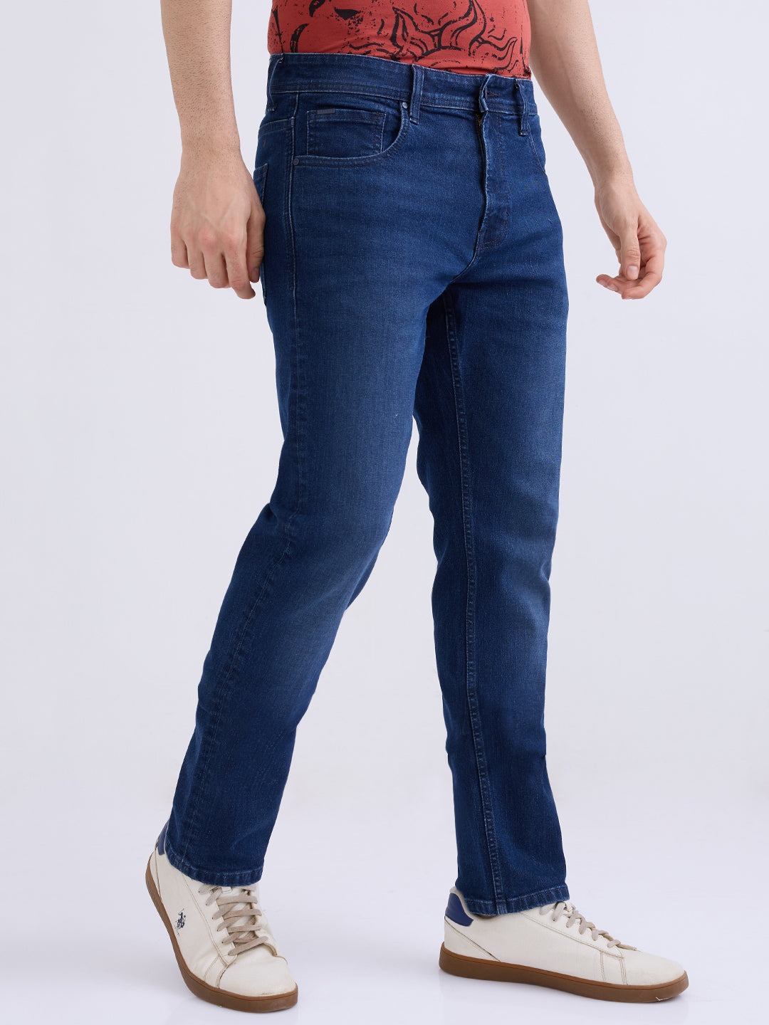Men Jeans Comfort Fit Dark Blue Mid Rise
