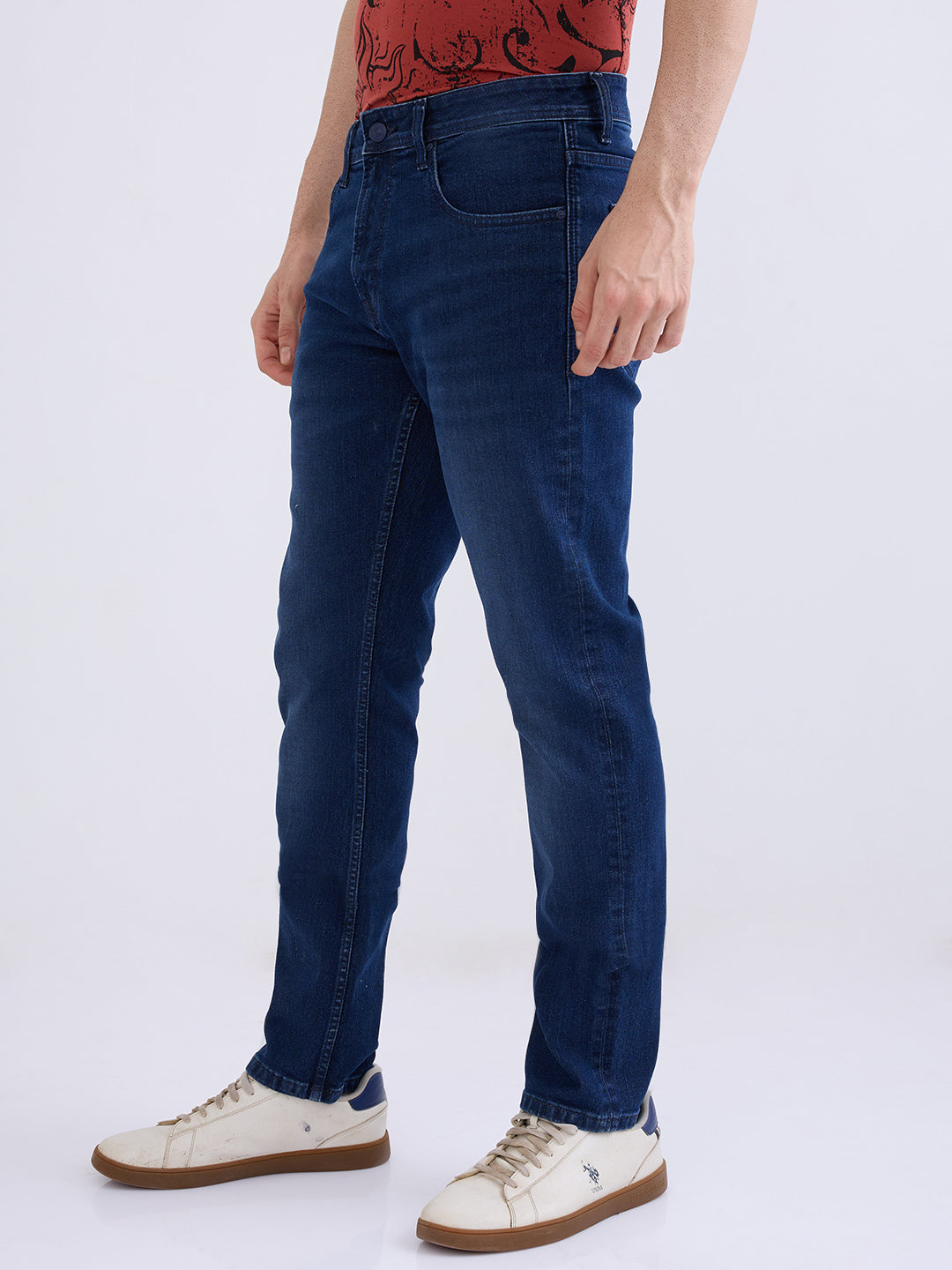Spykar Dark Blue Mid Rise Comfort Fit Casual Jeans For Men